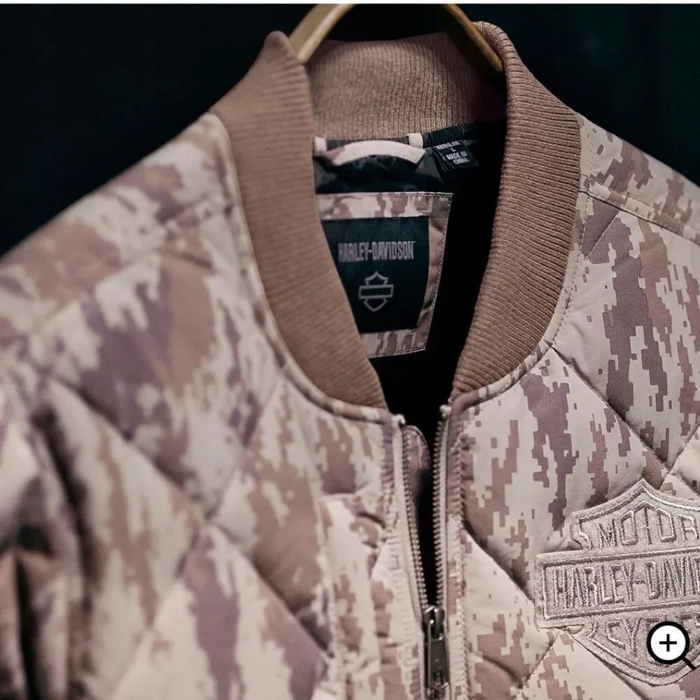 Harley Davidson Camo Jacket Quilted Puffer Bomber Men's Size 2XL